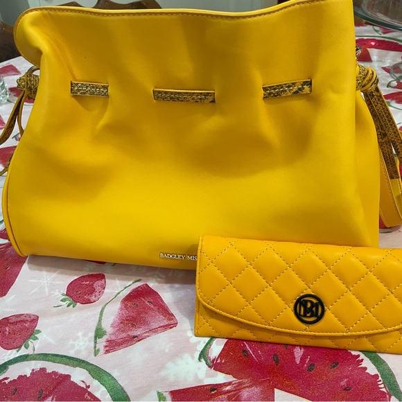 Badgley Mischka Handbags - Badgley Mischka Yellow Shoulder Bag with Metallic Hardware